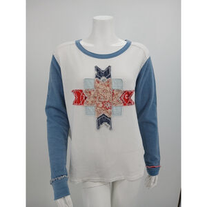 Free People Sz S We The Free Lone Star Patchwork Thermal Top Cotton Blend